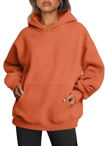 Image of Trendy Queen Womens Oversized Hoodies Fleece Sweatshirts Long Sleeve Sweaters Pullover Fall Outfits with Pocket, Orange, XL