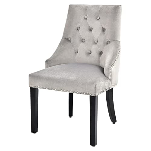 Image of COSTWAY Set of 1/2 Tufted Dining Chair, High Back Upholstered Velvet Studded Side Chair with Nail Head Trim, Ring Knocker & Adjustable Footpads for Kitchen Living Room Office Cafe (1, Grey)