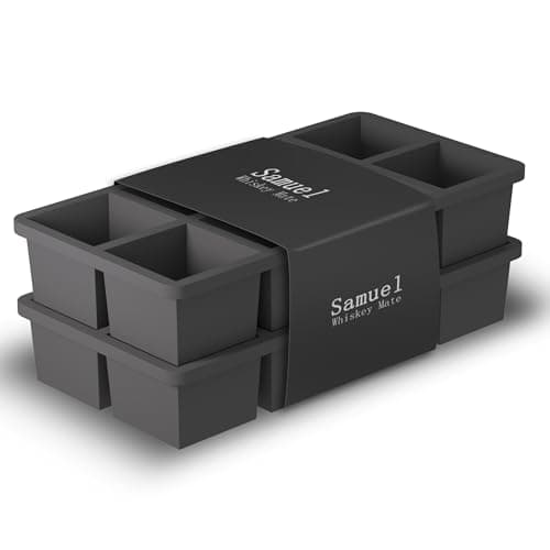 Image of Samuelworld Large Silicone Ice Cube Tray Molds, 2-Pack, Big 2 Inch Cubes - Food Grade, Flexible, 8 Cavity Easy Release Slow Melting Ice for Whiskey, Cocktails, Gifts & Christmas - Black