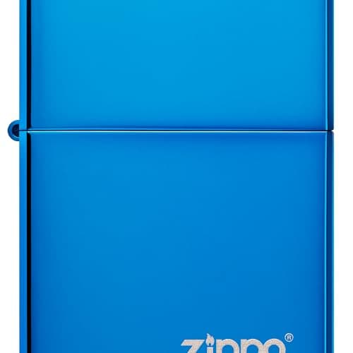 Image of Zippo Windproof Lighter - Logo - High Polish Blue, Laser Engrave - Refillable, Lifetime Use - Adjustable Flame - Gift Box - Metal Construction - Made in USA