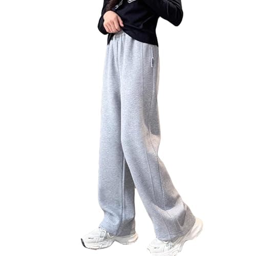 Image of Baggy Joggers Teen Girls Oversized Wide Leg Loose Sweatpants Elastic High Waist Drawstring Sweat Pants Jogging Tracksuit Bottoms Kids Big Girl School Trousers Preppy Clothes 5-6 Years Grey