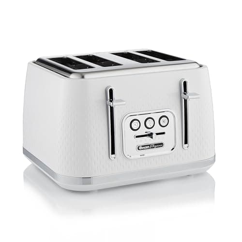 Image of Swan ST19025WHT Elegance 4 Slice Toaster with 7 Browning Levels, Defrost and Reheat functions, Anti-Jam and Cord Storage, 2100W, White