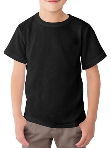 Image of Looks Divine Gift Kids T-Shirt Crew Neck Short Sleeve Boys Cotton T-Shirts Plain Tops for Childerns (UK, Age, 5 Years, 6 Years, Regular, Black)