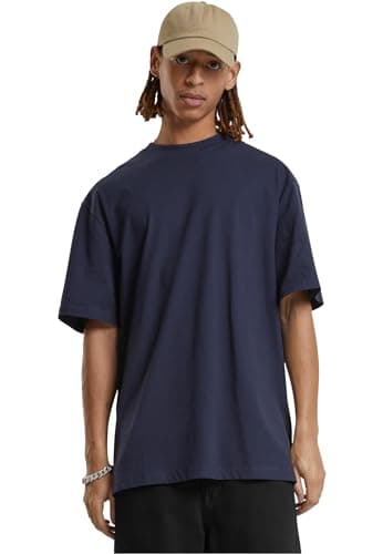 Image of URBAN CLASSICS Men's Basic Crew Neck Tall Tee, Oversized Short Sleeves T-Shirt with Dropped Shoulders, 100% Jersey Cotton, in navy, 6XL