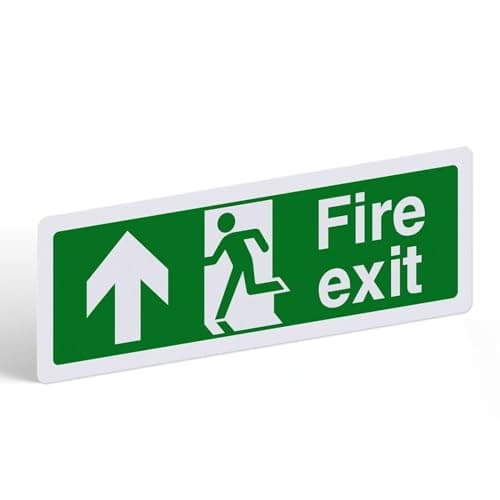 Image of Fire Exit Sign Arrow Up - 1mm PVC Rigid Plastic with Self-Adhesive Backing - Landscape - 300mm x 100mm