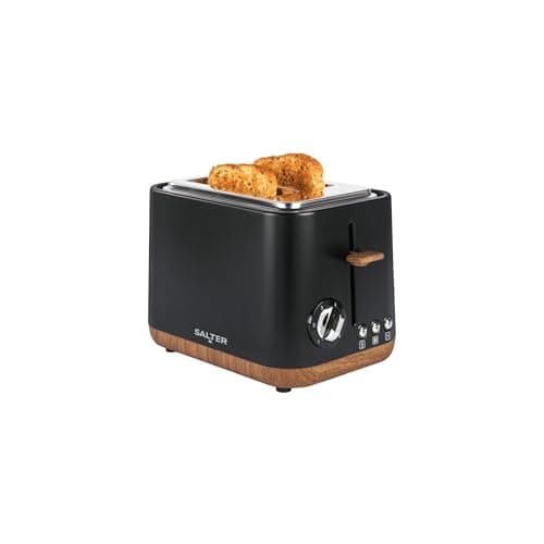 Image of Salter Toronto 2-Slice Toaster – 6 Browning Levels, Defrost/Reheat/Cancel, High-Lift Eject, Wide Slots for Extra Thick Bread or Bagels, Removeable Crumb Tray, Self-Centring Function, 815W, Black