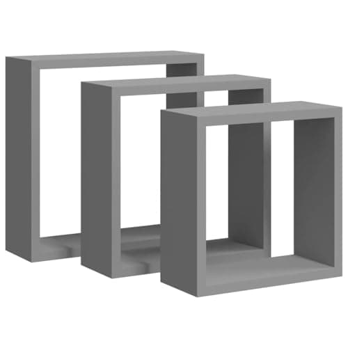 Image of vidaXL Wall Cube Shelves in Grey - Modern MDF Floating Corner Shelves for Display and Storage - 3 Pieces Set for Living Room, Bedroom, and Office