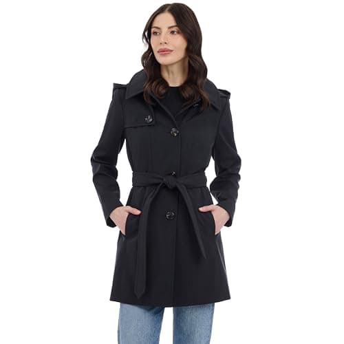 Image of Michael Kors Women's Belted Raincoat with Detachable Hood, Black, M