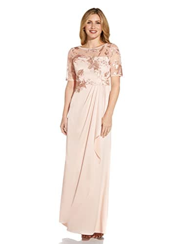 Image of Adrianna Papell Women's Embroidery Crepe Satin Gown, Joyful Blush, 8