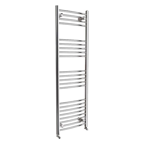 Image of iBathUK Zypher Curved Wall Mounted Heated Towel Rail, 22 Column Steel High Thermal Output Hydronic Central Heating, Round Curved Designer Towel Radiator in Chrome, 1600 × 500mm