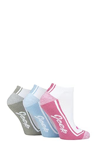 Image of Jeep Ladies Performance Trainer Socks Pack of 3 White 4-8
