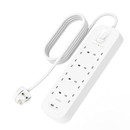 Image of Belkin 8-Outlet Surge Protector Power Strip, Wall-Mountable with 8 AC Outlets, 2M Power Cord, & Green Indicator Light - USB-C Port & USB-A Port w/USB-C PD Fast Charging - 900 Joules of Protection