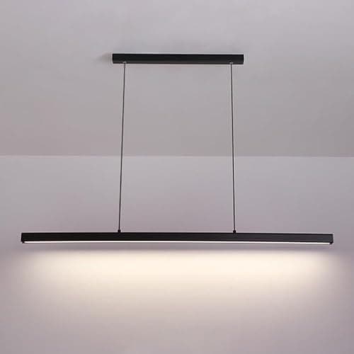 Image of FZQSXAZU Modern Linear Pendant Light Black LED Chandelier Ceiling Lighting Fixture Long Strip Hanging Lamp 3000K Chandeliers for Dining Room Kitchen Island Lights Office Lamps (Size : 120c