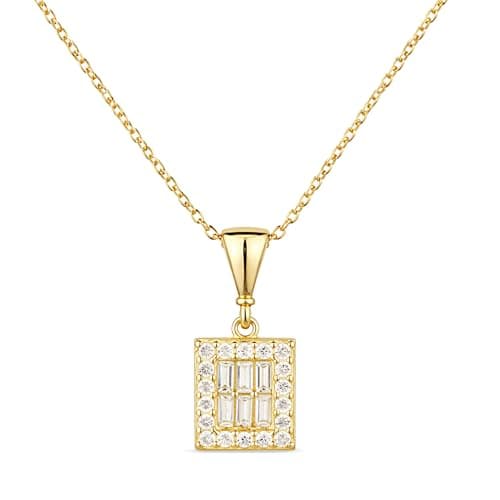 Image of Citerna 9ct Yellow Gold Pendant for Women – Sparkling Cubic Zirconia Baguette Square Edged Cluster Necklace 0.10ct, Italian Made Jewellery (Pendant Only)