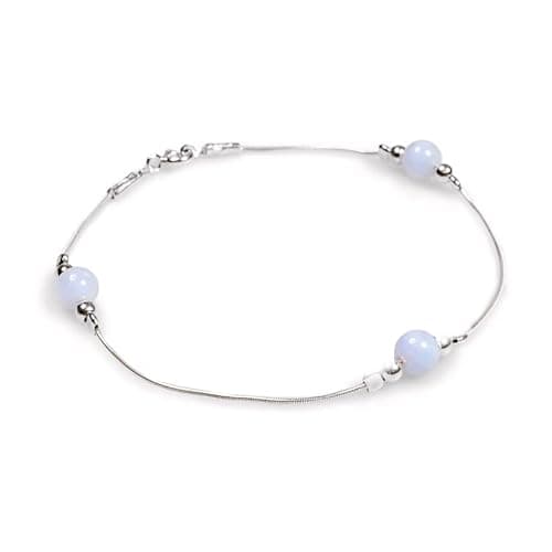 Image of HENRYKA 925 Sterling Silver & Blue Lace Agate Bracelet | Boho Style Snake Chain & Agate Beaded Bracelet | Unique Summer Jewellery & Holiday Fashion Accessory for Teenage Girls & Women