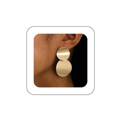 Image of Cybche Vintage Disc Drop Earrings Round Coin Earrings Boho Large Disc Earrings Gold Double Circle Earrings Geometric Circle Stud Earrings Jewelry for Women
