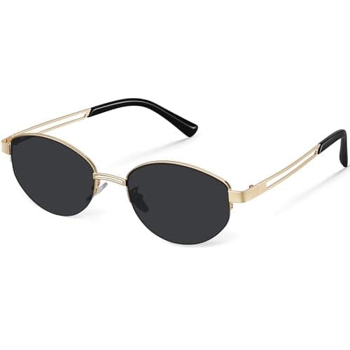 Image of Qoasper Polarised Sunglasses Womens Lightweight Semi-Rimless Oval Retro Sunglasses for Women and Men UV400 Protection, Trendy Fashion Sun Glasses for Camping,Shopping,Outdoor-Gold/Grey
