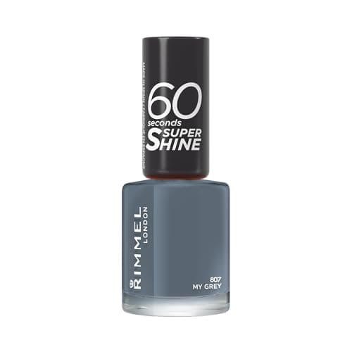 Image of Rimmel 60 Seconds Super Shine Nail Polish, 807 My Grey, Quick-Dry Nail Polish, Ultra-Shiny Finish, Easy to Apply, Vibrant Colour, Long-Wearing, Clean and Improved Formula, Vegan, 8ml