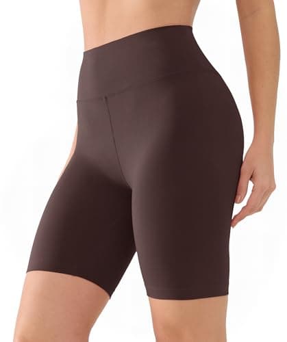 Image of VALANDY 8" Cycling Shorts Women High Waisted Anti Chafing Shorts Seamless Look Under Dress Shorts for Women Non See-Through Squat Proof Biker Shorts for Yoga Daily Wear Brown