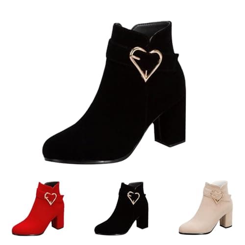 Image of UK 6.5 Women's Ankle Boots with Side Zipper Round Toe Block Mid High Heel Platform Chunky Heel Suede Lightweight Comfortable Walking Boots Ladies Casual Smart Party Shoes Black