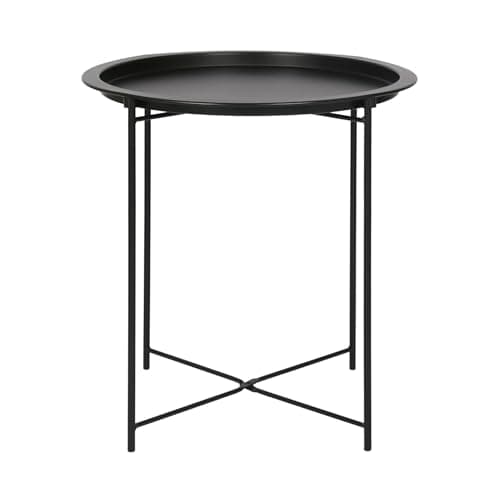 Image of Harbour Housewares Round Tray Table with Removable Tray - Matte Black Steel Bed Side Table Raised Lip Serving Dish Compact Collapsible Folding Stand for Bedroom, Home and Office