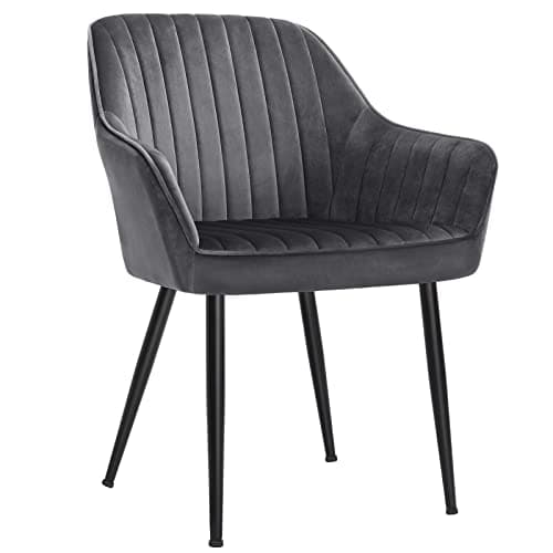 Image of SONGMICS Dining Chair, Armchair, Upholstered Seat, with Armrests, Seat Width 49 cm, Metal Legs, Velvet Coating, Load: 110 kg, for Living Room, Bedroom, Grey LDC087G01