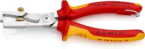 Image of KNIPEX Strix Insulation Strippers with Cable Shears Chrome-Plated Insulated with Multi-Component Grips, VDE-Tested with Integrated, 13 66 180 T