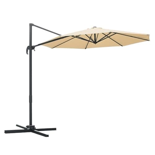 Image of Outsunny 3(m) Patio Offset Parasol Roma Umbrella Cantilever Hanging Sun Shade Canopy Shelter Tilt 360° Rotation with Aluminium Frame Hand Crank Cross Base, Beige