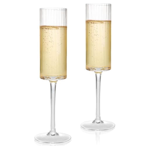 Image of Qulable Champagne Flutes Set of 2, Champagne Glasses for Champagne, Prosecco, Wedding Engagement Gifts for Women, 210ml Vertical Stripe Glasses for Anniversary, Christmas (2, Wide Stripe)
