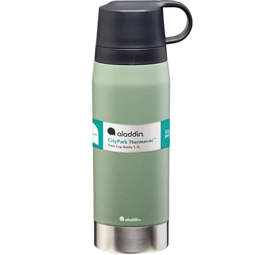 Image of Aladdin CityPark Thermavac Double Cup Stainless Steel Thermos Flask 1.1 LT Khaki 1.1 LT