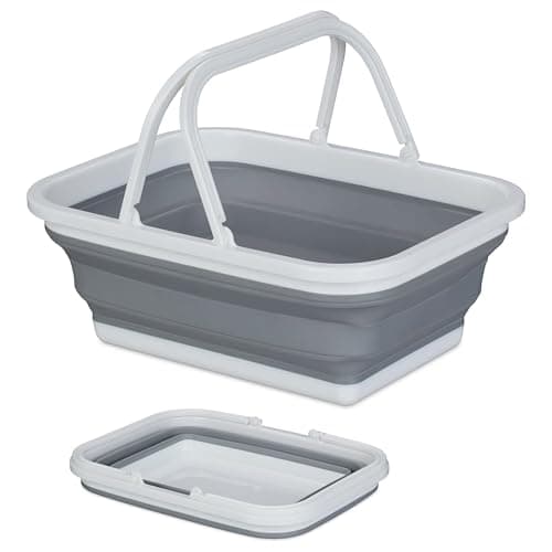 Image of BritVibe Collapsible Washing Up Bowl with Handles – Foldable Washing Up Bowl for Camping, Caravan & Kitchen – Pop Up Silicone Wash Bowls, Rectangular Folding Basin for Home & Outdoor Use