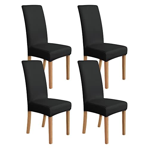 Image of Amazon Basics Stretch Dining Chair Covers, Set of 4, Black, Solid