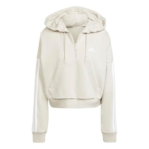 Image of adidas Women's ESSENTIALS 3-STRIPES FRENCH TERRY QUARTER-ZIP HOODIE, Wonder Alumina/White, XS