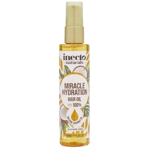 Image of Inecto Naturals Miracle Hydration Coconut Hair Oil 100ml Pack of 1 Defrizz Smooth Curly Dry Damaged Hair Organic Lightweight Non Greasy Silicone FREE with Welari Thank You Card | (1pack) (100g)
