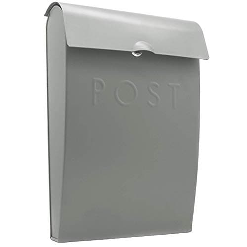Image of Wall Mounted Post Box | Glossy Finish Postbox | Galvanised Steel Outdoor Mailbox | Lockable Weatherproof Outside Postbox | Letterbox for Wall | M&W (Grey)