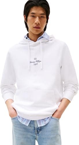 Image of Tommy Hilfiger Men’s Outline Flag Script Hoodie, White (White), XXL