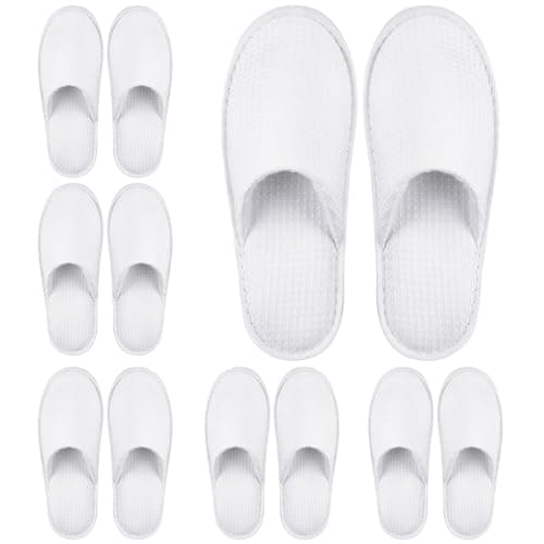 Image of Vivantia 6 Pairs Disposable Hotel Home Spa Guests Slippers,White Waffle Deluxe Closed Toe Slippers Washable and Foldable for Travel Home Spa Party