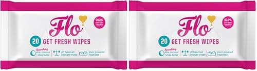 Image of Flo - Get Fresh Wipes (20 Count, Pack of 2) pH Balanced Feminine Wipes - Super Soft - Soothing Aloe Vera, Coconut, Shea Butter - Sensitive Skin Friendly - Made with Plant Cellulose - Vegan Friendly