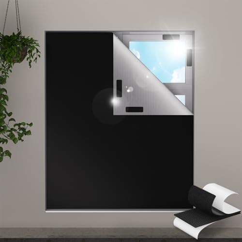 Image of Valquid 𝟏𝟎𝟎%Blackout Blind, 300×145cm Portable Blackout Blinds Stick on Window, Temporary Blackout Curtains with 30 Velcro Pairs | Cutting any Size Shape for Bedroom, Travel and Skylight