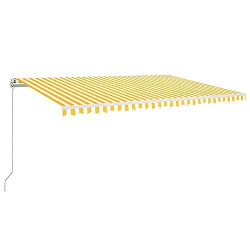 Image of vidaXL Manual Retractable Awning - Outdoor Patio 500x300 cm, Yellow and White - UV and Water with Adjustable Height and Angle
