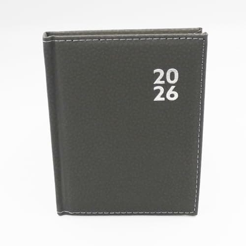 Image of Sixstore Week to View 2026 A6 Diary WTV A6 Planner Hardback Cover Casebound PU Leather Diaries Colour Ribbon Marker, Grey