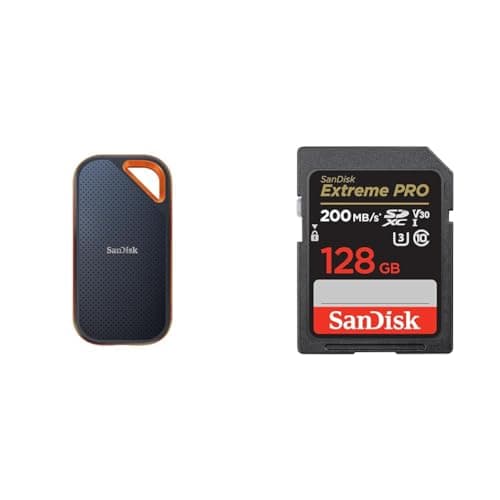 Image of SanDisk 2TB Extreme PRO Portable SSD, USB-C USB 3.2 Gen 2x2 External NVMe Solid State Drive up & 128GB Extreme PRO SDXC card + RescuePRO Deluxe, up to 200MB/s, UHS-I, Class 10, U3