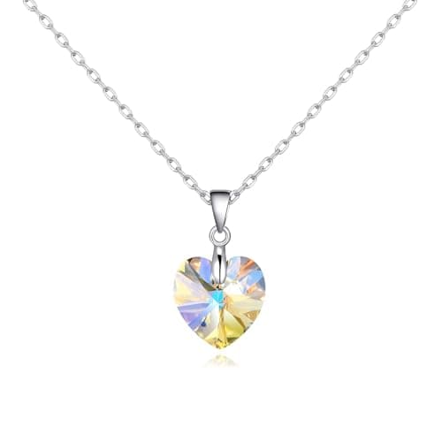 Image of Philip Jones Sterling Silver Aurora Borealis Heart Necklace Created with Zircondia® Crystals