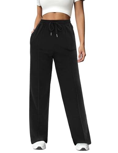 Image of Crewhpo Womens Joggers Tracksuit Bottoms Cotton Jogging Bottoms Straight Leg Sweatpants Sports Trousers Lounge Pants with Pockets Black