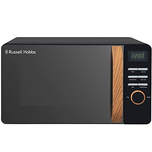 Image of Russell Hobbs RHMD714B-N 17L 700w Scandi Black Digital Microwave with 5 Power Levels, Wood Effect Handle & Dials, Clock & Timer, Automatic Defrost, Easy Clean, 8 Auto Cook Menus