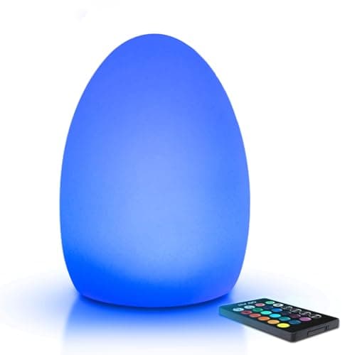 Image of Mr.Go 9" Rechargeable LED Night Light Dimmable Table Lamp Egg Mood Light, 16 Lighting Colours, 8 Level Dimming, Remote Control, Colour Changing RGB Ambient Lamp for Home Decoration