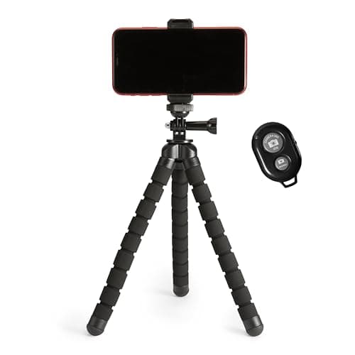 Image of Amazon Basics Portable and Flexible Tripod 25cm/10inch with Wireless Remote and Phone Holder, Black