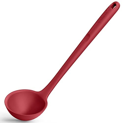Image of 34 cm Silicone Soup Ladle: U-Taste 315℃ Heat Resistant Non-Stick Seamless Rubber Large Kitchen Deep Serving Spoon with Non-Slip Solid Long Handle for Cooking Sauce, Stews, Gravies, Chili (Red)