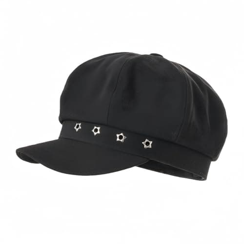 Image of Newsboy Cap Women Newsie Cap Classic French Octagonal Hat Style Baker Boy Hat for Women Ladies Cabbie Cap for Autumn Spring (UK, Alpha, M, Black)