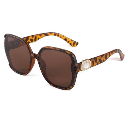 Image of Long Keeper Oversized Sunglasses for Women Vintage Crystal 70s Square Sunglasses Retro Luxury Large Frame Driving Glasses UV400 Protection (Leopard Brown)